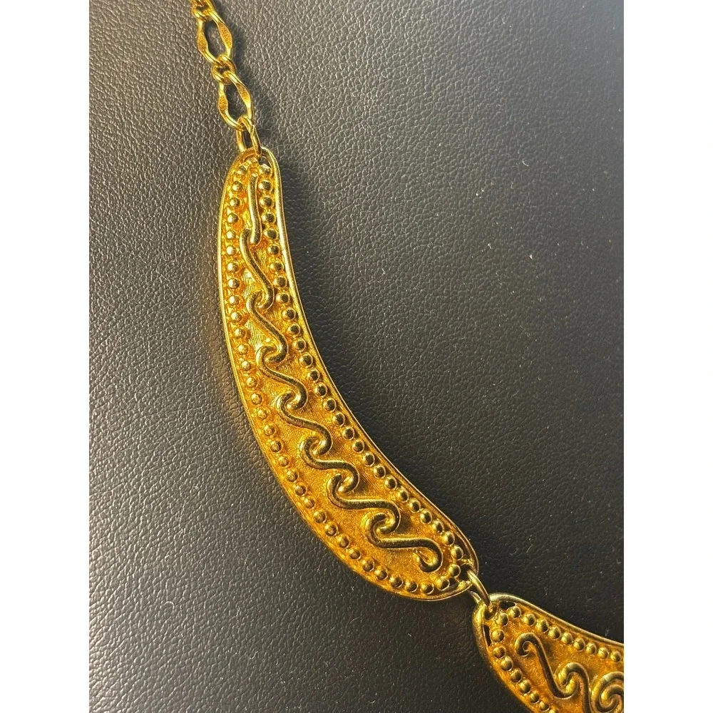 Vintage Gold Bib‎ Necklace Scrollwork Statement Jewelry Greek Revival